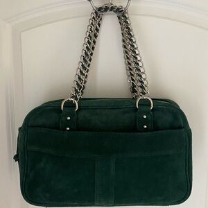 GREEN SUEDE WOVEN/CHAIN SHOULDER BAG/SATCHEL/TOTE CLASSIC TIMELESS FEMININE